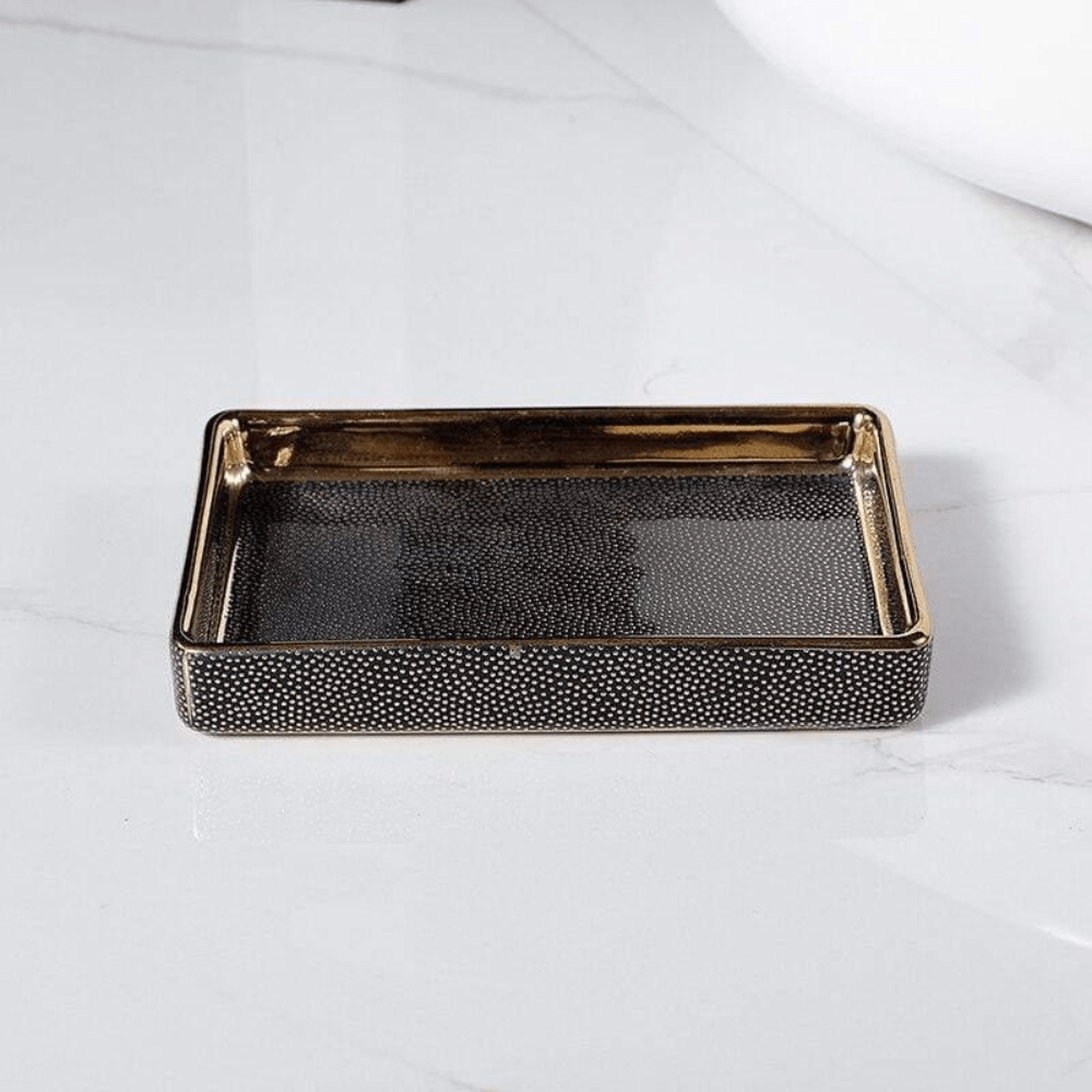 Ceramic Bathroom Accessories with Gold-Tone Accents