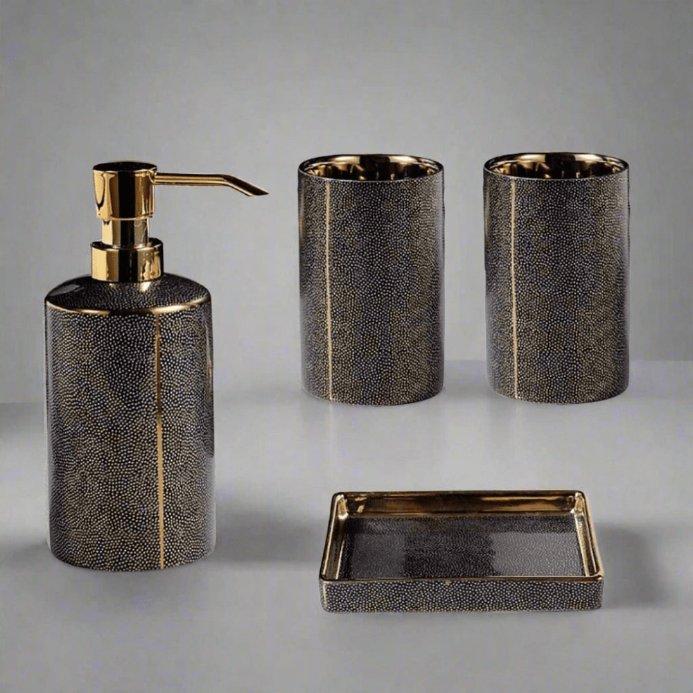 Ceramic Bathroom Accessories with Gold-Tone Accents