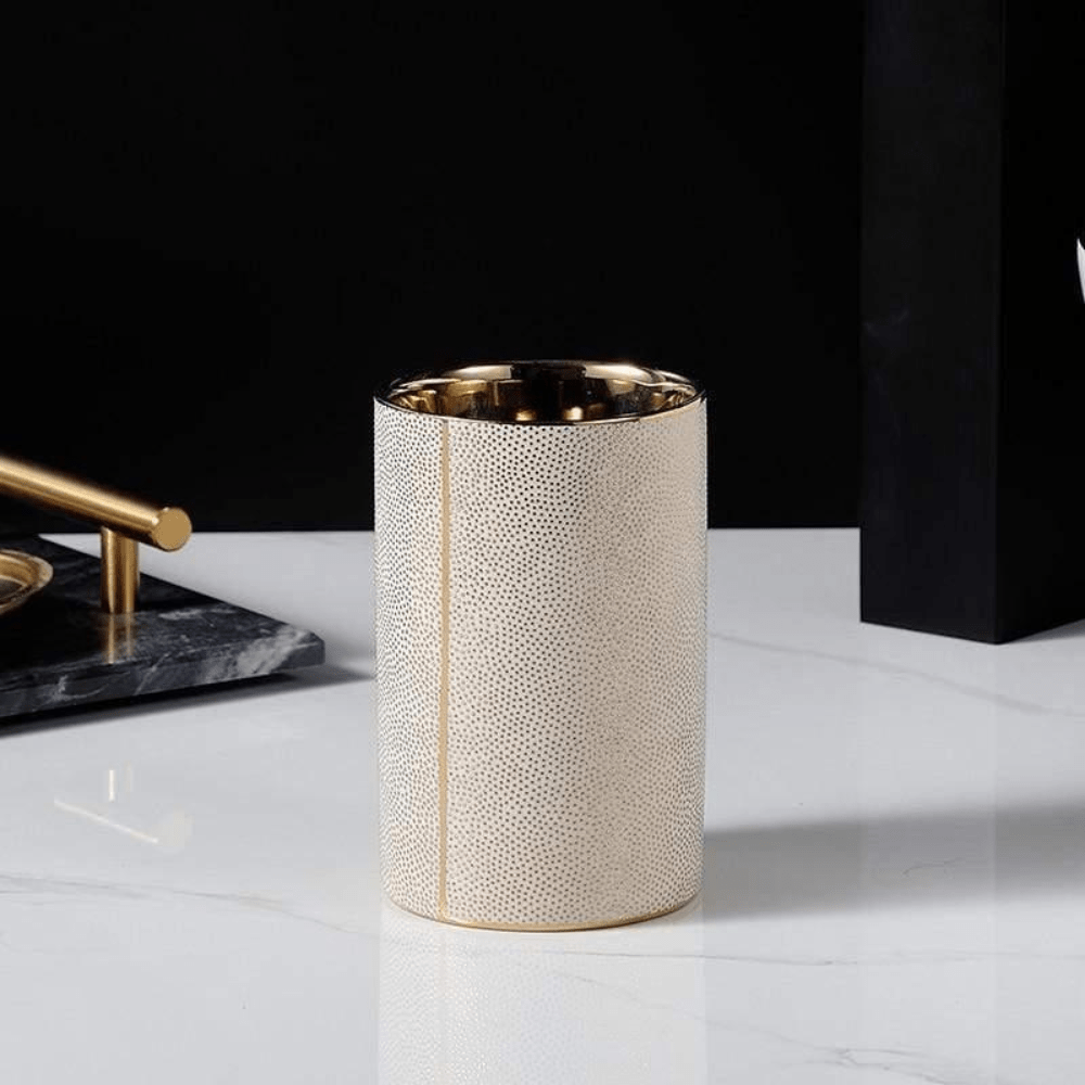 Ceramic Bathroom Accessories with Gold-Tone Accents