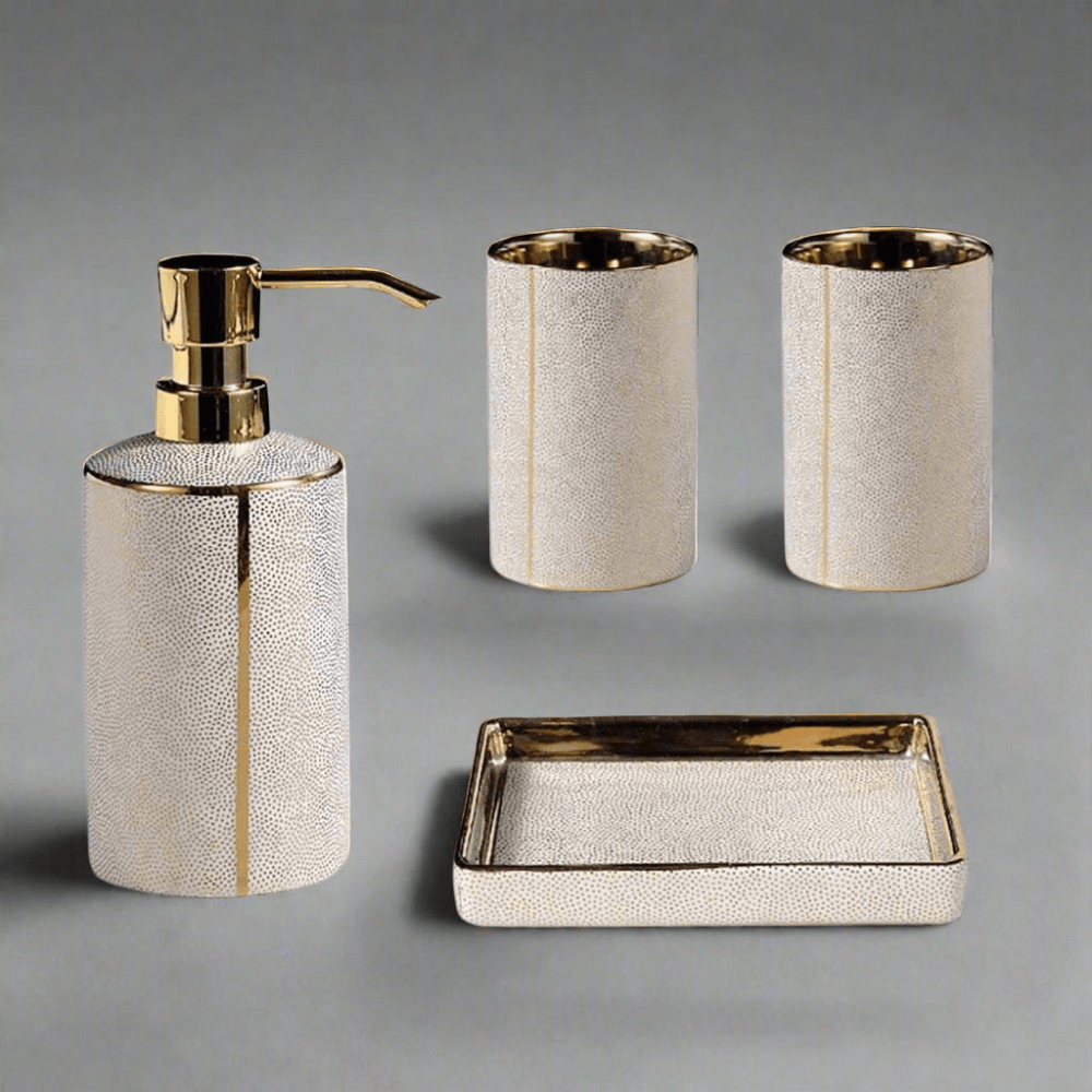 Ceramic Bathroom Accessories with Gold-Tone Accents