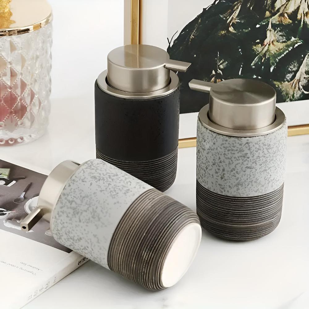 Textured Stoneware Soap Dispenser, 300 mL