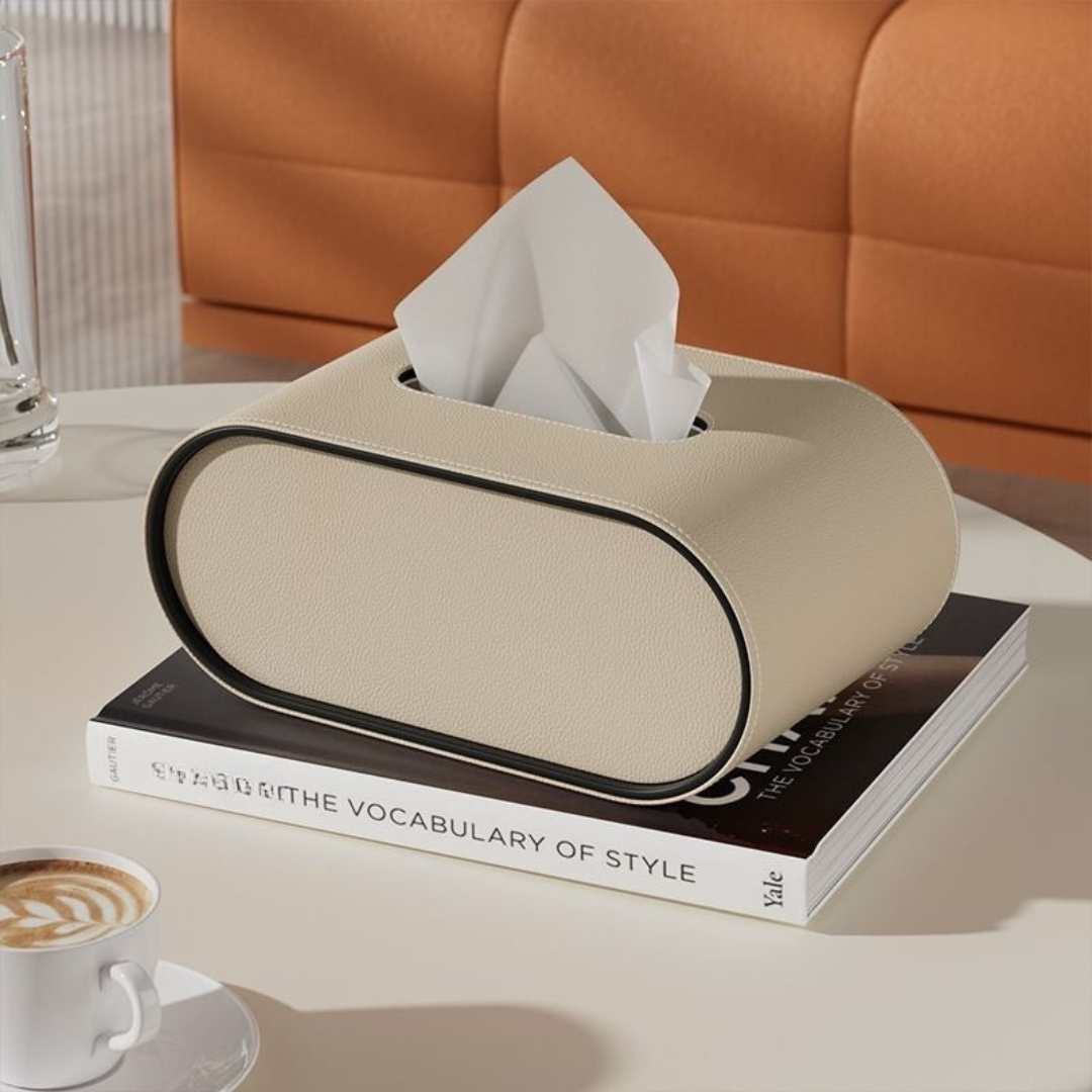 Oval Leather-Look Tissue Box Cover