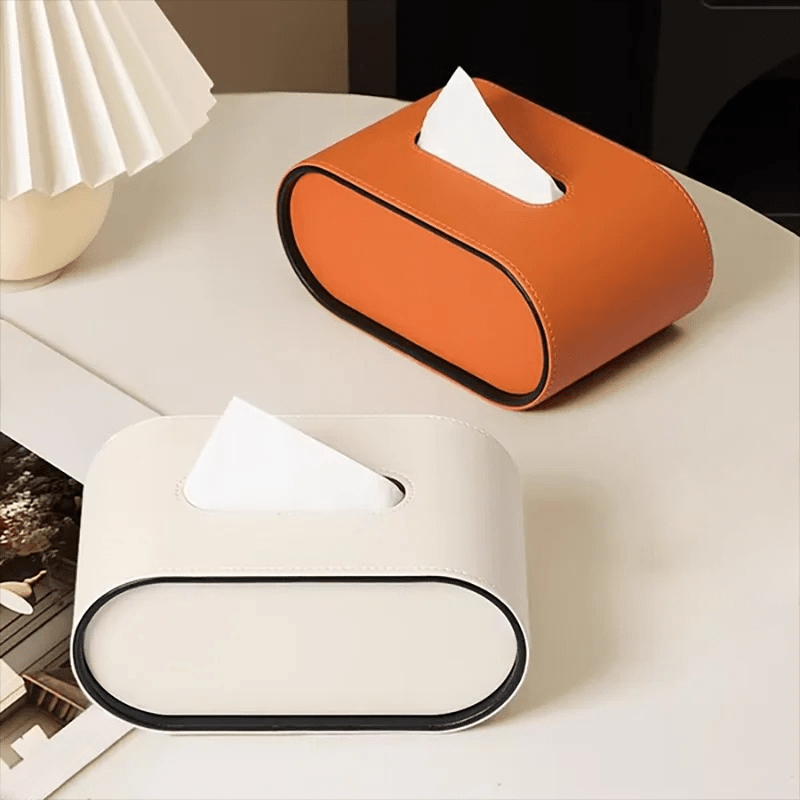 Oval Leather-Look Tissue Box Cover