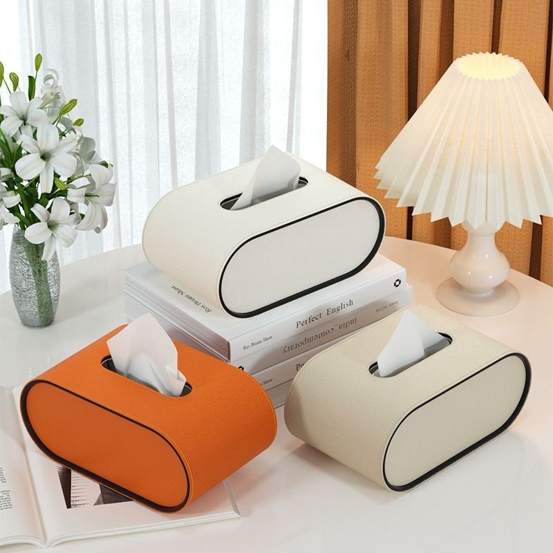 Oval Leather-Look Tissue Box Cover