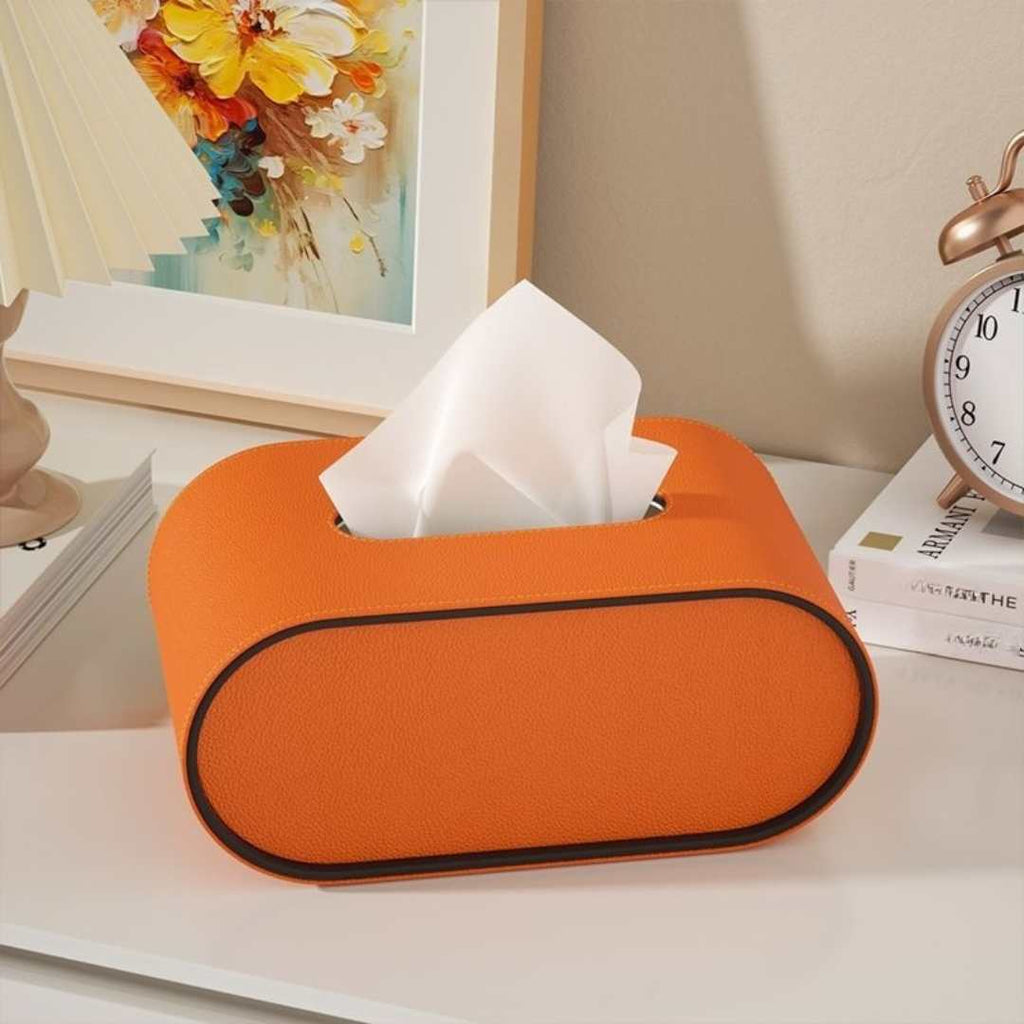 Oval Leather-Look Tissue Box Cover