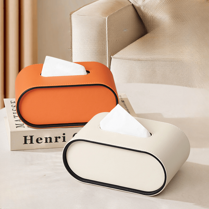 Oval Leather-Look Tissue Box Cover