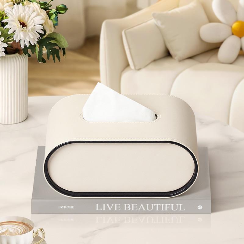 Oval Leather-Look Tissue Box Cover
