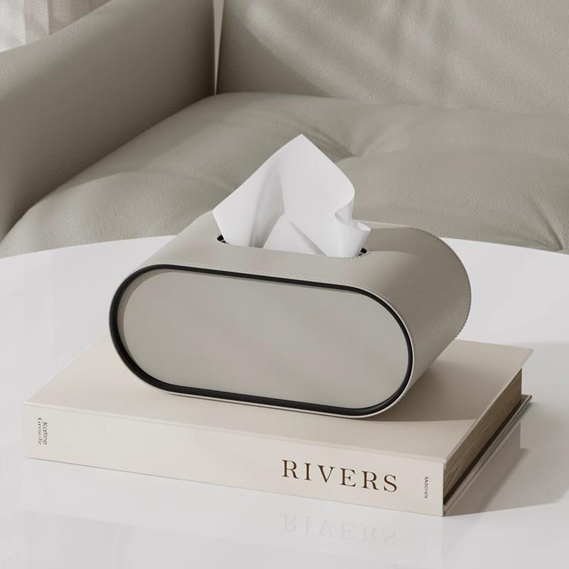 Oval Leather-Look Tissue Box Cover