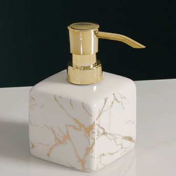 Marble-Effect Ceramic Soap Dispenser with Metal Pump