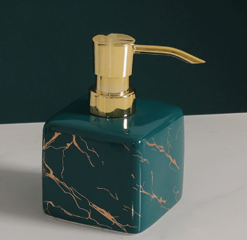 Marble-Effect Ceramic Soap Dispenser with Metal Pump