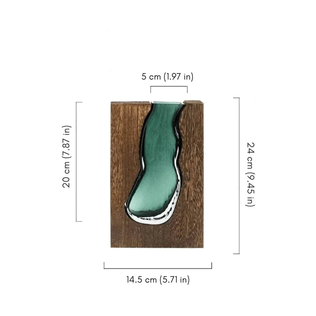 Wood and Tinted Glass Vase in Two Heights