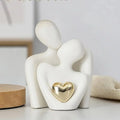 Ceramic Couple Sculpture with Gold Heart - Set of 2