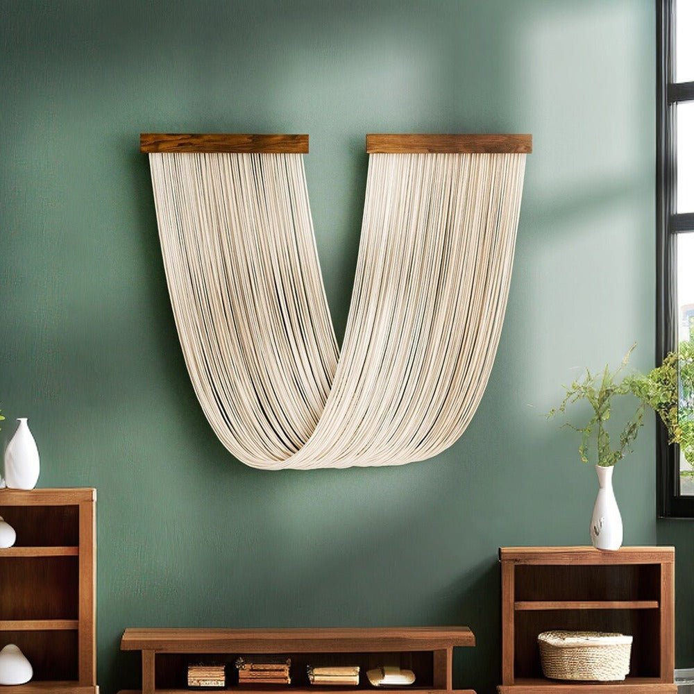 Woven Rope Wall Hanging with Wooden Bar