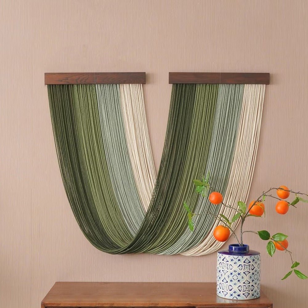 Woven Rope Wall Hanging with Wooden Bar