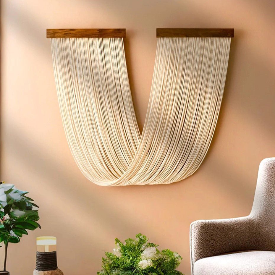 Woven Rope Wall Hanging with Wooden Bar