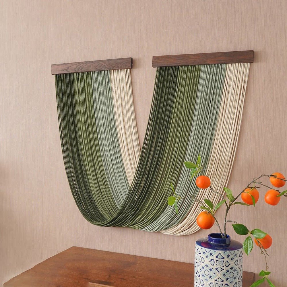 Woven Rope Wall Hanging with Wooden Bar