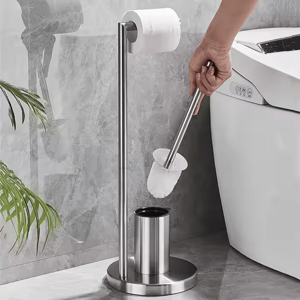 Freestanding Toilet Paper Holder with Concealed Brush