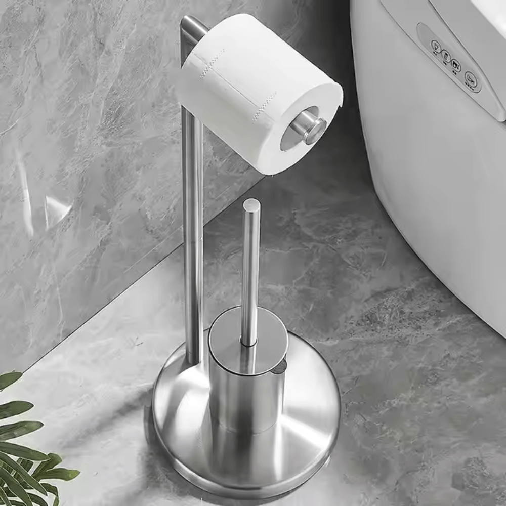 Freestanding Toilet Paper Holder with Concealed Brush