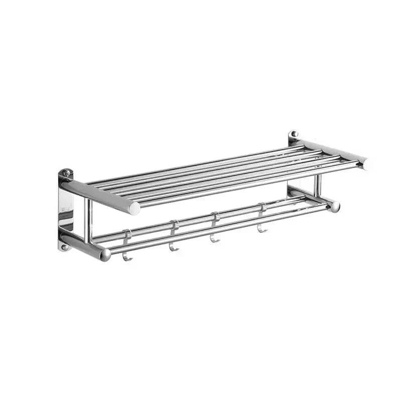 Stainless Steel Towel Rail with Shelf and Hooks