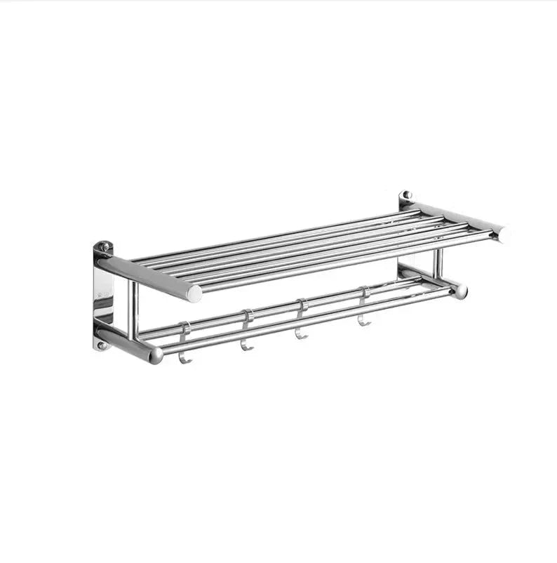 Stainless Steel Towel Rack with Shelf and Hooks